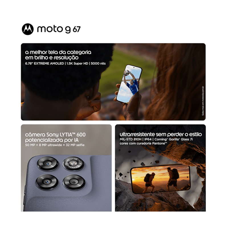 Celular Motorola Moto G67 5G 256GB 4GB RAM - Tela AMOLED 6,8 Pol. , 5G, Câmera 50MP-215204a5-0063-498b-aa70-3a3d930aaae1