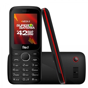 Celular Red Mobile Mega II, Tela 2.4", Câmera, FM Wireless, Memória Expansível Até 32GB &ndash; Preto/Vermelho