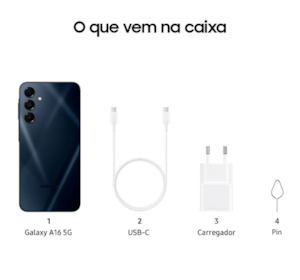 Celular Samsung Galaxy A16 5G 128GB, Tela 6.7" Super AMOLED 90Hz, 4GB, Exynos 1330, Câmera Tripla 50MP, IP54, Bateria 5.000mAh, NFC