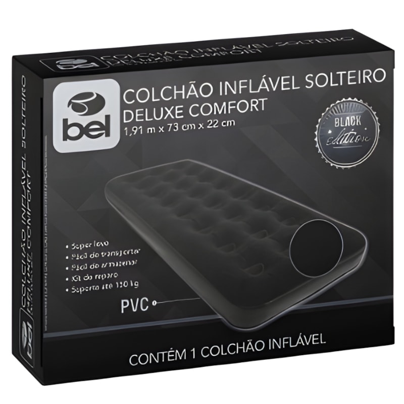 Colchao Bel Inflavel Solteiro Deluxe Confot Preto-ba06ff91-e24f-487f-ad63-2136948b8351