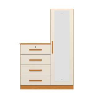 Cômoda Albatroz Belize Plus 1 Porta 4 Gavetas com Espelho 1,42m Cinamomo/Off White – Interno Branco