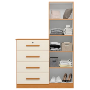 Cômoda Albatroz Belize Plus 1 Porta 4 Gavetas com Espelho 1,42m Cinamomo/Off White – Interno Branco