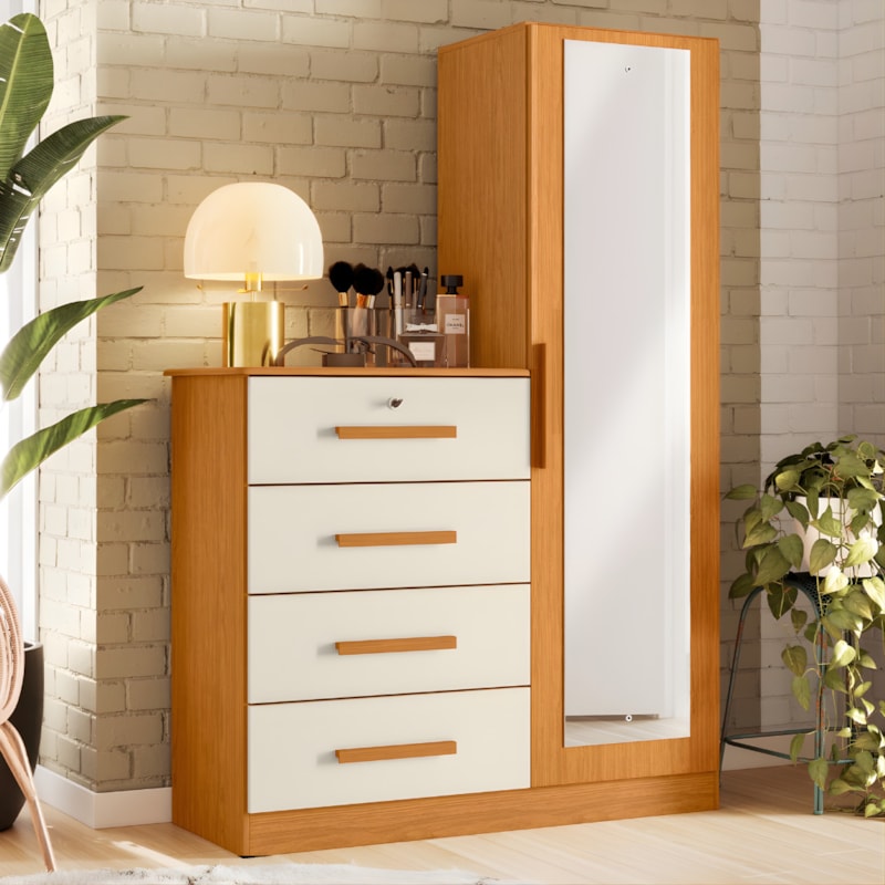 Cômoda Albatroz Belize Plus 1 Porta 4 Gavetas com Espelho 1,42m Cinamomo/Off White – Interno Branco-0ad892f2-c897-468b-9a22-89b2e60deb1c