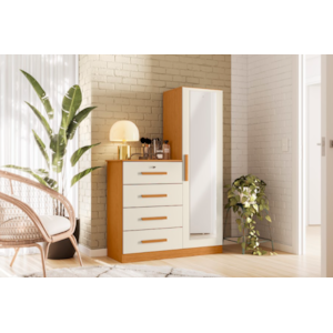 Cômoda Albatroz Belize Plus 1 Porta 4 Gavetas com Espelho 1,42m Cinamomo/Off White – Interno Branco
