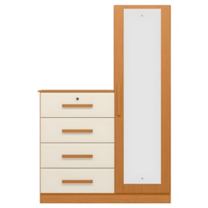 Cômoda Albatroz Belize Plus 1 Porta 4 Gavetas com Espelho 1,42m Cinamomo/Off White &ndash; Interno Branco