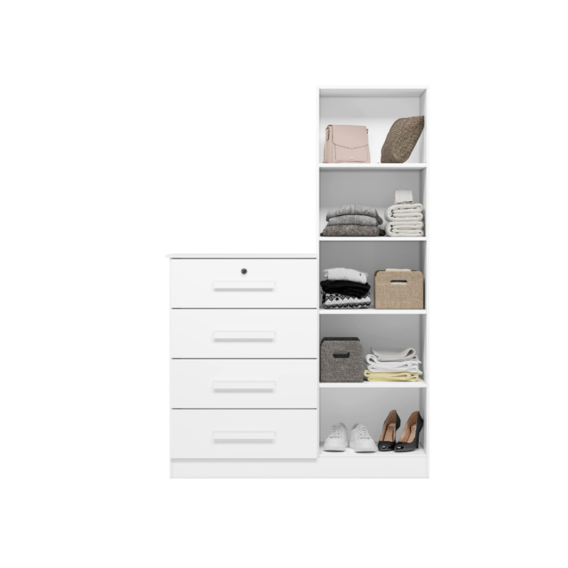 Comoda Albatroz Belize Plus 1 Porta 4 Gavetas com Espelho Branco Fosco Liso Interno Branco