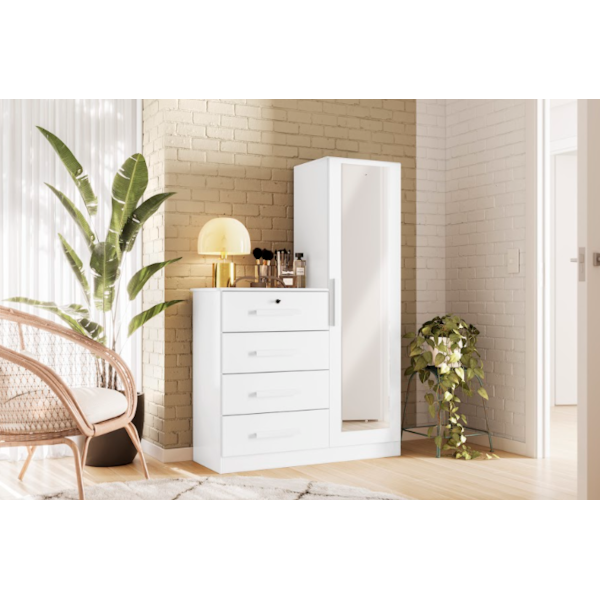 Comoda Albatroz Belize Plus 1 Porta 4 Gavetas com Espelho Branco Fosco Liso Interno Branco-3a1f325b-2479-4d90-92c8-4436b798a11d