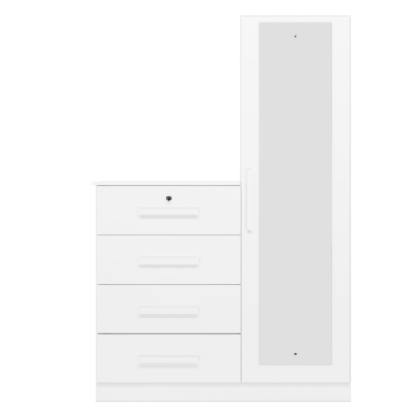 Comoda Albatroz Belize Plus 1 Porta 4 Gavetas com Espelho Branco Fosco Liso Interno Branco-db72c66d-5976-41b6-b68e-0950c5a624e4