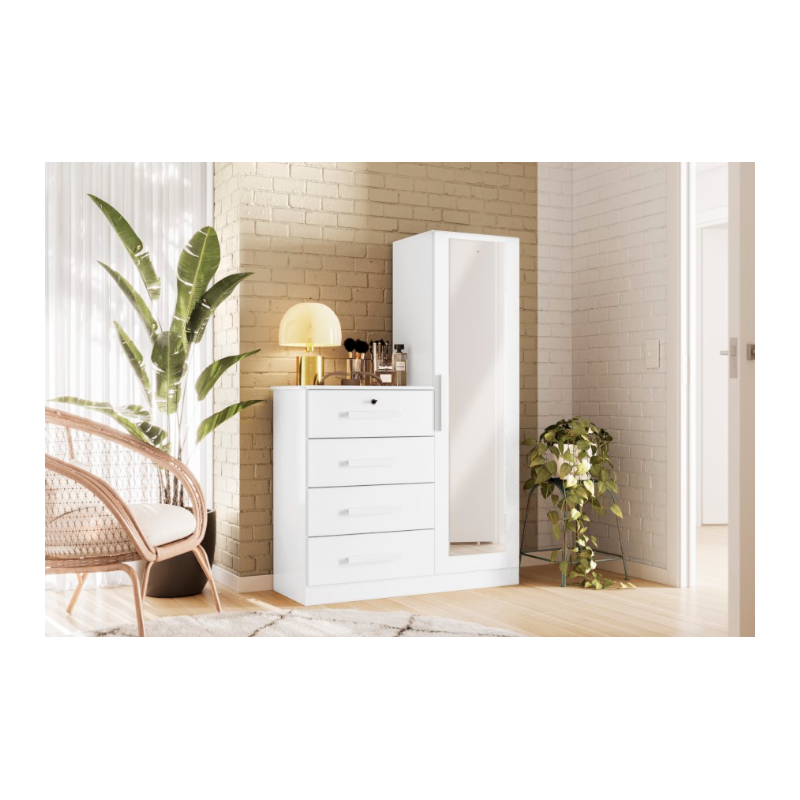 Comoda Albatroz Belize Plus 1 Porta 4 Gavetas com Espelho Incluso 1,42x0,30m Branco Fosco Liso Interno Branco-198be821-5320-4670-bbb9-e1c07352f1a4
