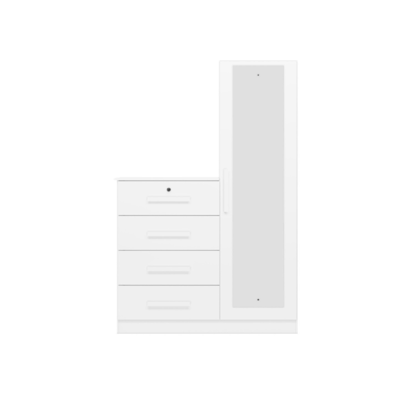 Comoda Albatroz Belize Plus 1 Porta 4 Gavetas com Espelho Incluso 1,42x0,30m Branco Fosco Liso Interno Branco