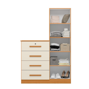 Comoda Albatroz Belize Plus 1 Porta 4 Gavetas com Espelho Incluso 1,42X0,30M Cinamomo/Off White Interno Branco