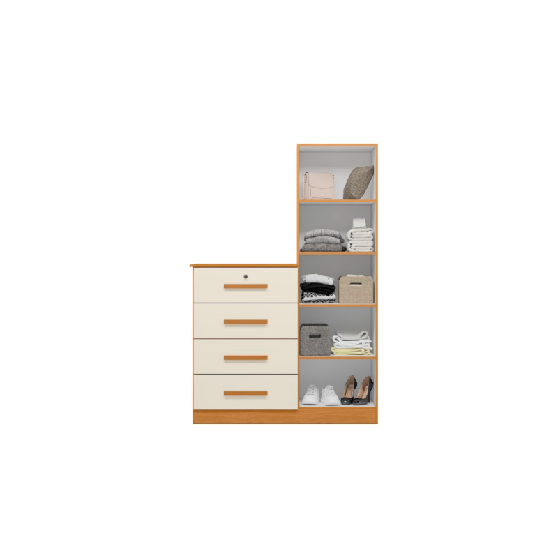 Comoda Albatroz Belize Plus 1 Porta 4 Gavetas com Espelho Incluso 1,42X0,30M Cinamomo/Off White Interno Branco