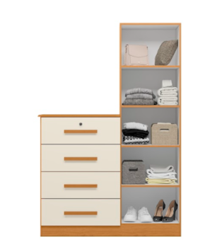 Comoda Albatroz Belize Plus 1 Porta 4 Gavetas com Espelho Incluso 1,42X0,30M Cinamomo/Off White Interno Branco