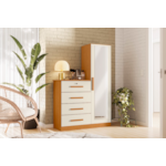 Comoda Albatroz Belize Plus 1 Porta 4 Gavetas com Espelho Incluso 1,42X0,30M Cinamomo/Off White Interno Branco