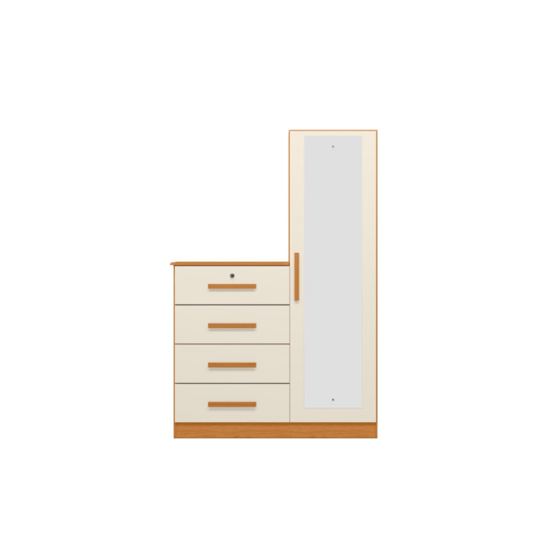 Comoda Albatroz Belize Plus 1 Porta 4 Gavetas com Espelho Incluso 1,42X0,30M Cinamomo/Off White Interno Branco