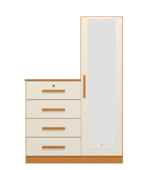 Comoda Albatroz Belize Plus 1 Porta 4 Gavetas com Espelho Incluso 1,42X0,30M Cinamomo/Off White Interno Branco