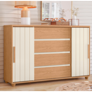 Cômoda Albatroz Evidenza 2 Portas de Correr e 4 Gavetas Freijó/Off White/Titanium Flex