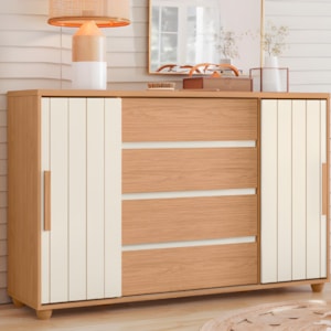 Cômoda Albatroz Evidenza 2 Portas de Correr e 4 Gavetas Freijó/Off White/Titanium Flex