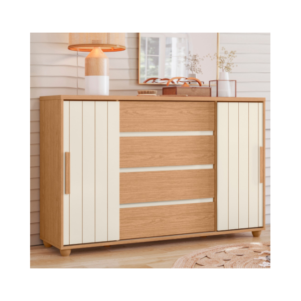 Cômoda Albatroz Evidenza 2 Portas de Correr e 4 Gavetas Freijó/Off White/Titanium Flex-d1b34c0b-549f-47a3-970e-dfef51804198