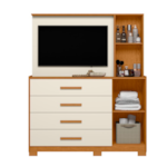 Comoda Albatroz Ilhabela com Painel para TV de 43" 2 Portas 4 Gavetas com Espelho Incluso 0,66X0,24m Cinamomo/Off White