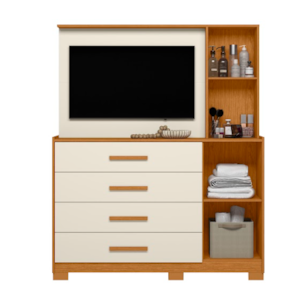Comoda Albatroz Ilhabela com Painel para TV de 43" 2 Portas 4 Gavetas com Espelho Incluso 0,66X0,24m Cinamomo/Off White
