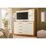 Comoda Albatroz Ilhabela com Painel para TV de 43" 2 Portas 4 Gavetas com Espelho Incluso 0,66X0,24m Cinamomo/Off White