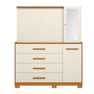 Comoda Albatroz Ilhabela com Painel para TV de 43" 2 Portas 4 Gavetas com Espelho Incluso 0,66X0,24m Cinamomo/Off White