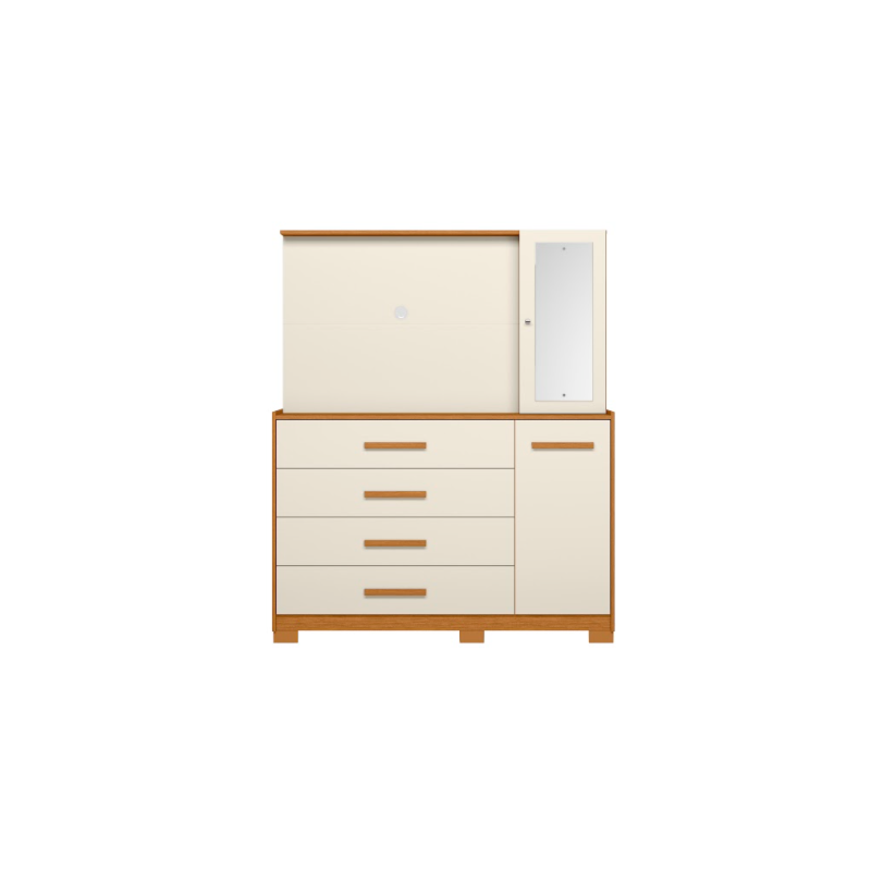 Comoda Albatroz Ilhabela com Painel para TV de 43" 2 Portas 4 Gavetas com Espelho Incluso 0,66X0,24m Cinamomo/Off White
