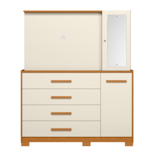 Comoda Albatroz Ilhabela com Painel para TV de 43" 2 Portas 4 Gavetas com Espelho Incluso 0,66X0,24m Cinamomo/Off White