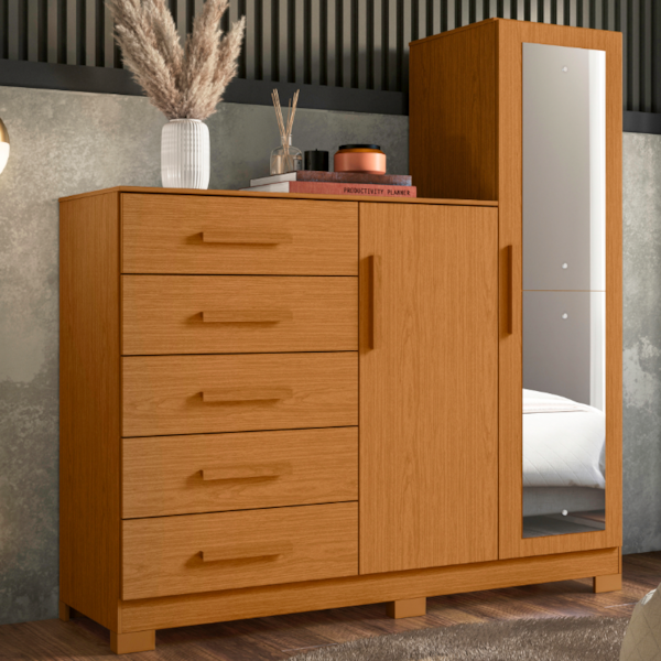 Comoda Albatroz New Master 2 Portas 5 Gavetas com Espelho Cinamomo-c375a8de-ad74-41da-87e0-0574ba7c1e3d