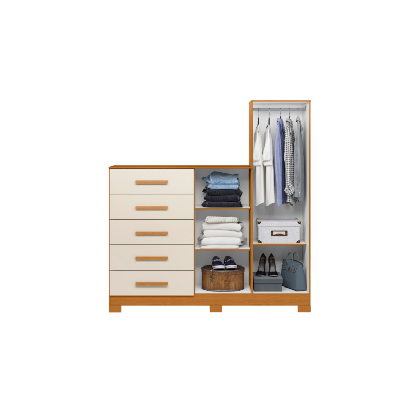 Comoda Albatroz New Master 2 Portas 5 Gavetas com Espelho Incluso 0,70X0,30M Cinamomo/Off White
