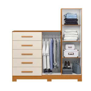Comoda Albatroz New Master 2 Portas 5 Gavetas com Espelho Incluso 0,70X0,30M Cinamomo/Off White