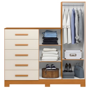 Comoda Albatroz New Master 2 Portas 5 Gavetas com Espelho Incluso 0,70X0,30M Cinamomo/Off White