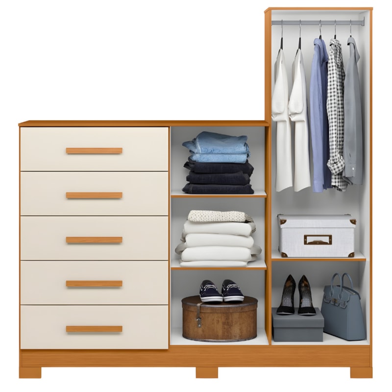 Comoda Albatroz New Master 2 Portas 5 Gavetas com Espelho Incluso 0,70X0,30M Cinamomo/Off White-36140407-a53b-4899-883a-60a11ea11848