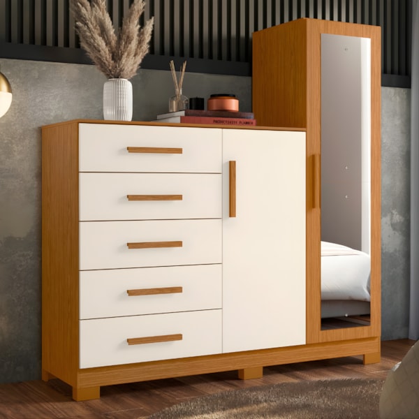 Comoda Albatroz New Master 2 Portas 5 Gavetas com Espelho Incluso 0,70X0,30M Cinamomo/Off White-c64ea7aa-9f35-424f-ba57-ef1759c453aa