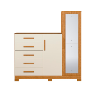 Comoda Albatroz New Master 2 Portas 5 Gavetas com Espelho Incluso 0,70X0,30M Cinamomo/Off White
