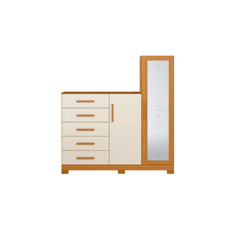 Comoda Albatroz New Master 2 Portas 5 Gavetas com Espelho Incluso 0,70X0,30M Cinamomo/Off White