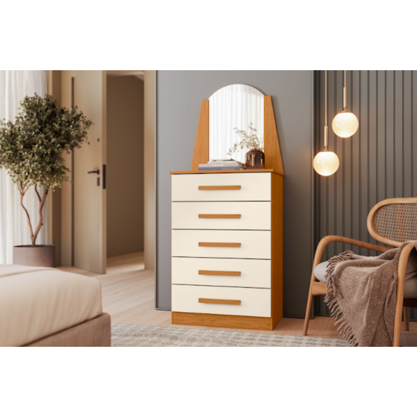 Comoda Albatroz New Veneza 5 Gavetas com Espelho Incluso 0,60X0,39m Cinamomo/Off White-2924243e-ce6d-48bd-b3f2-5317fc201775