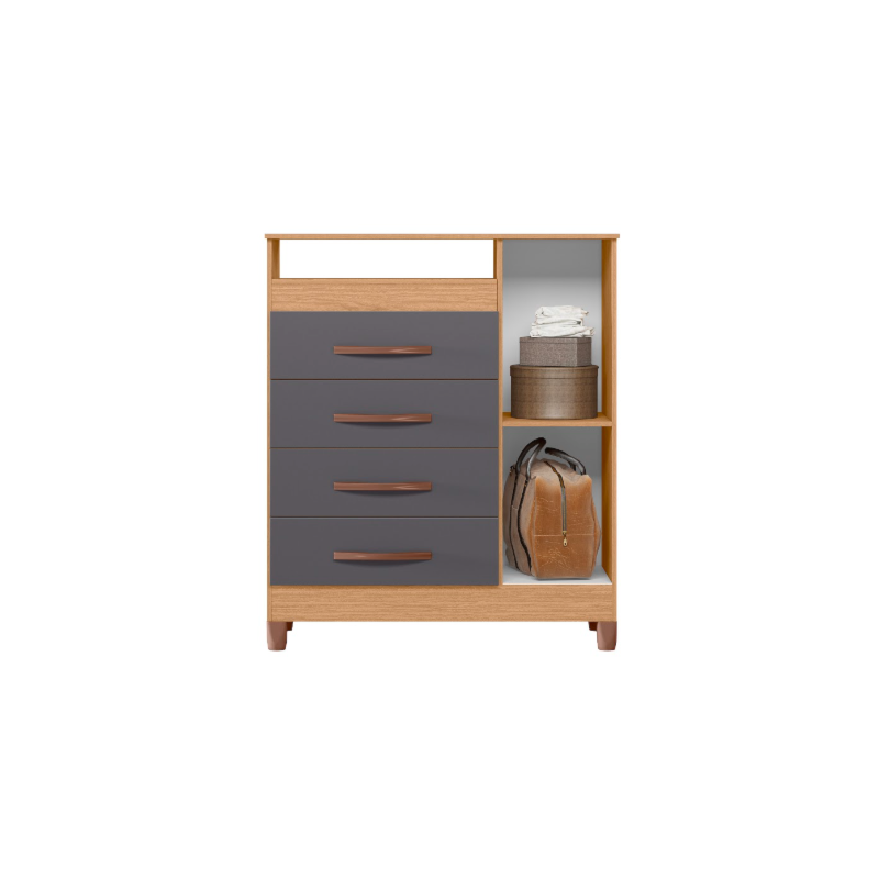 Comoda Albatroz Turquesa 1 Porta 4 Gavetas Freijo/Titanium