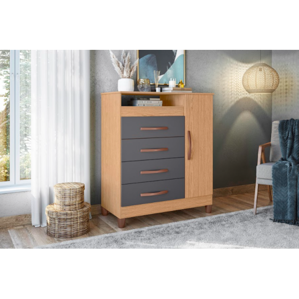 Comoda Albatroz Turquesa 1 Porta 4 Gavetas Freijo/Titanium-f01ea54d-b21f-49d1-8e9f-8759e313def2