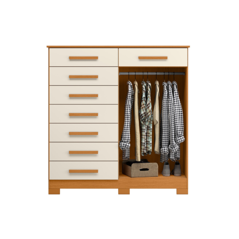 Comoda Albatroz Verona 2 Portas 8 Gavetas Cinamomo/Off White