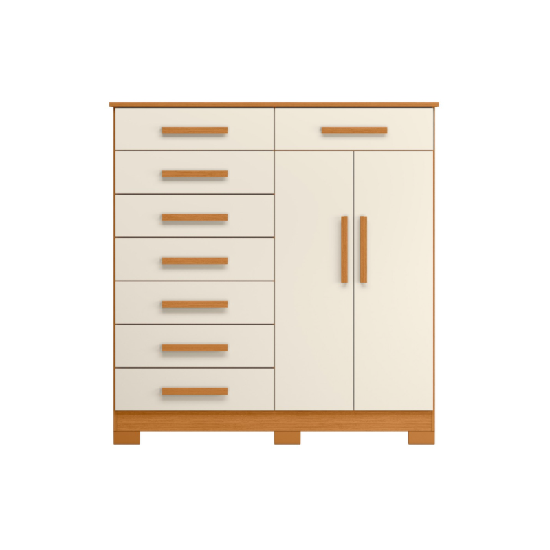 Comoda Albatroz Verona 2 Portas 8 Gavetas Cinamomo/Off White