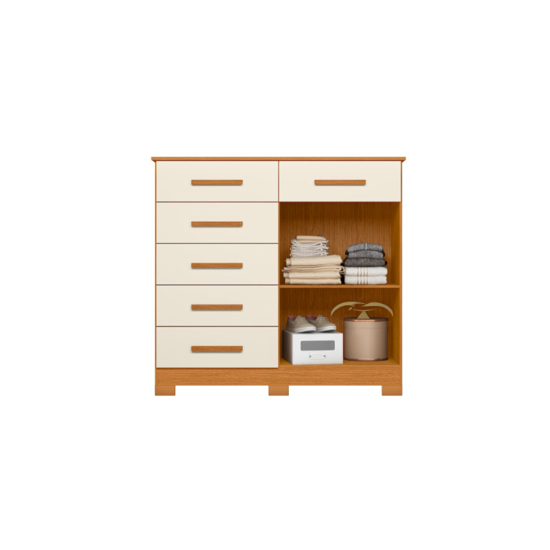 Comoda Albatroz Xangai 2 Portas 6 Gavetas Cinamomo/Off White