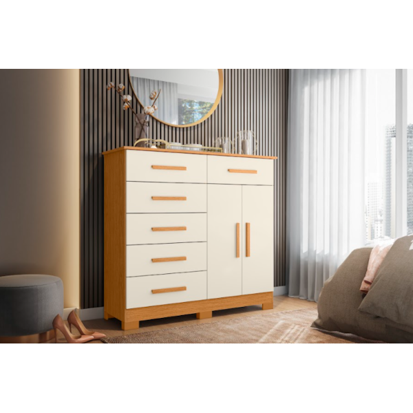 Comoda Albatroz Xangai 2 Portas 6 Gavetas Cinamomo/Off White-5f911e58-7fcf-4d68-ad08-ef0cced9e616