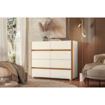 Comoda Aparador Albatroz Infinite 8 Gavetas com Tampo de Vidro Off White/Cinamomo