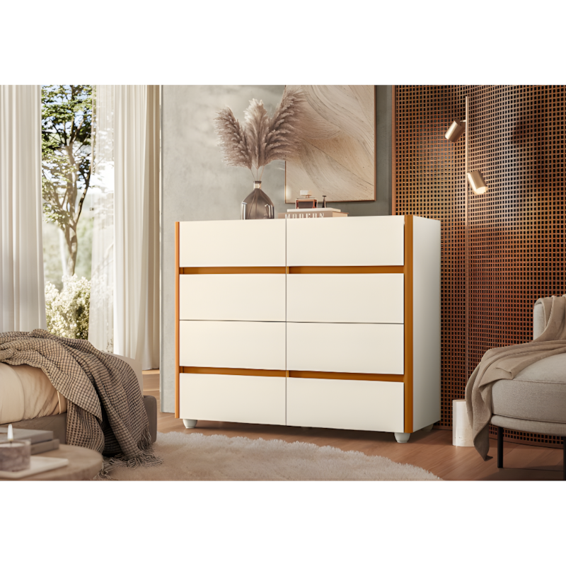 Comoda Aparador Albatroz Infinite 8 Gavetas com Tampo de Vidro Off White/Cinamomo-4baf3ab6-db91-48a3-a53e-12dcbb7770be