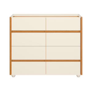 Comoda Aparador Albatroz Infinite 8 Gavetas com Tampo de Vidro Off White/Cinamomo