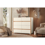 Comoda Aparador Albatroz Infinite 8 Gavetas com Tampo de Vidro Off White/Freijo
