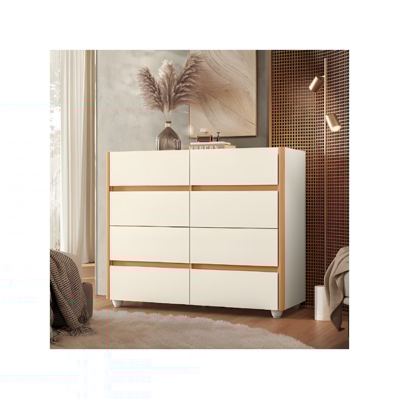 Comoda Aparador Albatroz Infinite 8 Gavetas com Tampo de Vidro Off White/Freijo-8464fd82-5f10-40b7-a8a5-315b7e32f430