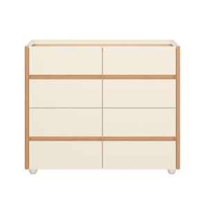 Comoda Aparador Albatroz Infinite 8 Gavetas com Tampo de Vidro Off White/Freijo